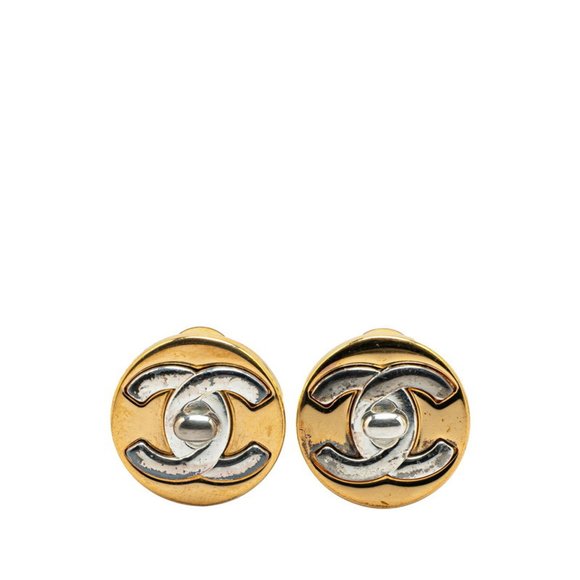 CHANEL Authentic Vintage Gold Logo Earrings